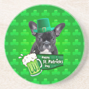 Niedlicher French Bulldog Welppy Hat St. Patrick D Sandstein Untersetzer