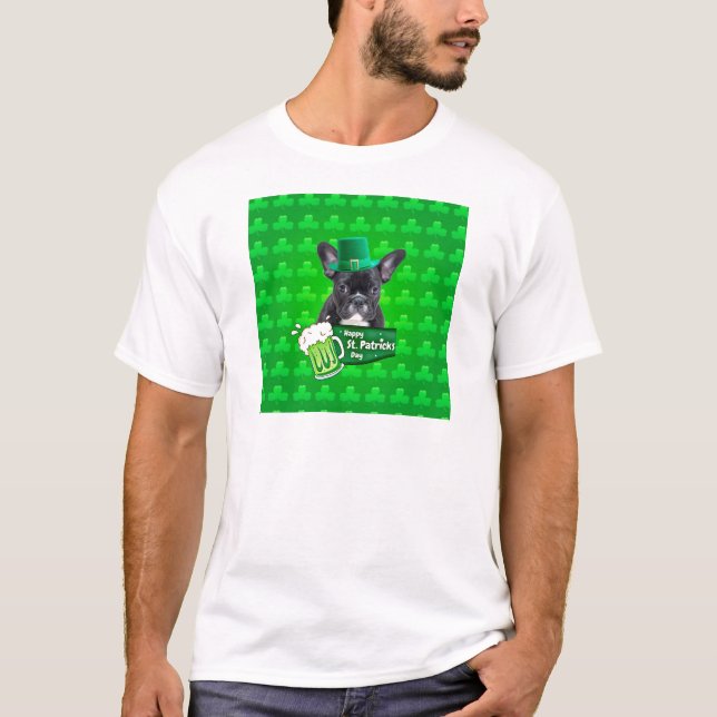 Niedlicher French Bulldog Welppy Hat St. Patrick D T-Shirt (Vorderseite)