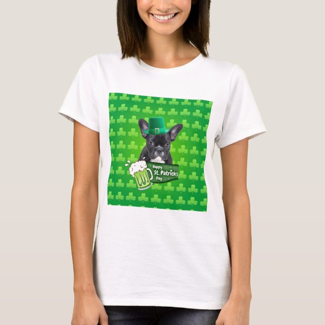 Niedlicher French Bulldog Welppy Hat St. Patrick D T-Shirt (Vorderseite)