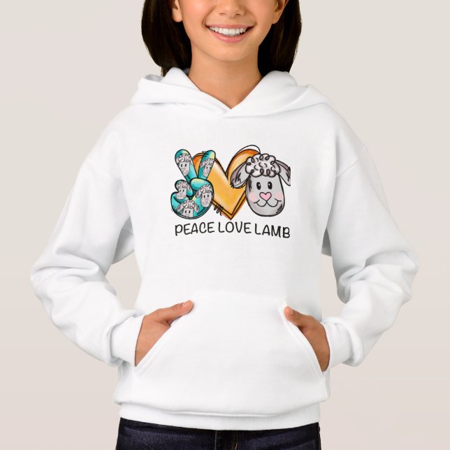 Niedlicher Frieden Liebe Lamm Kinder lustige Tiers Hoodie (Vorderseite)