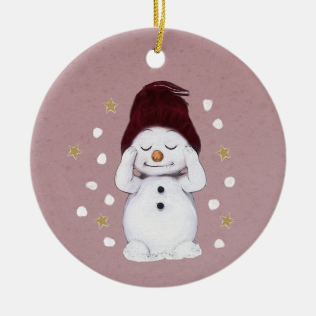 Niedlicher Friedlicher Schneemann Rosa Weihnachtsf Keramik Ornament (Vorne)