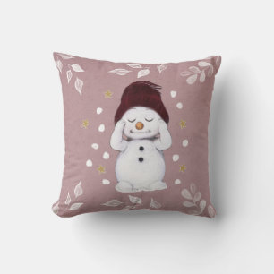 Niedlicher Friedlicher Schneemann Rosa Weihnachtsf Kissen