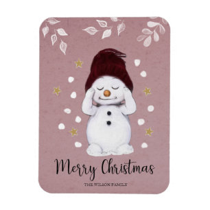 Niedlicher Friedlicher Schneemann Rosa Weihnachtsf Magnet