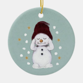 Niedlicher Friedlicher Schneemann Winter Blauer We Keramik Ornament