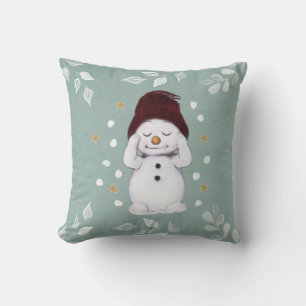 Niedlicher Friedlicher Schneemann Winter Blauer We Kissen