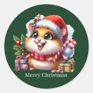Niedlicher Frohe Weihnachtshamster anpassbar Runder Aufkleber