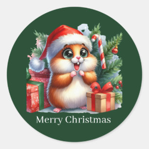 Niedlicher Frohe Weihnachtshamster anpassbar Runder Aufkleber