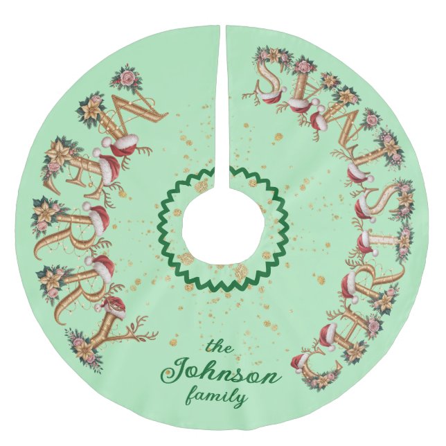 Niedlicher froher Weihnachtsbaumrock mit Familienn Polyester Weihnachtsbaumdecke (Vorderseite)