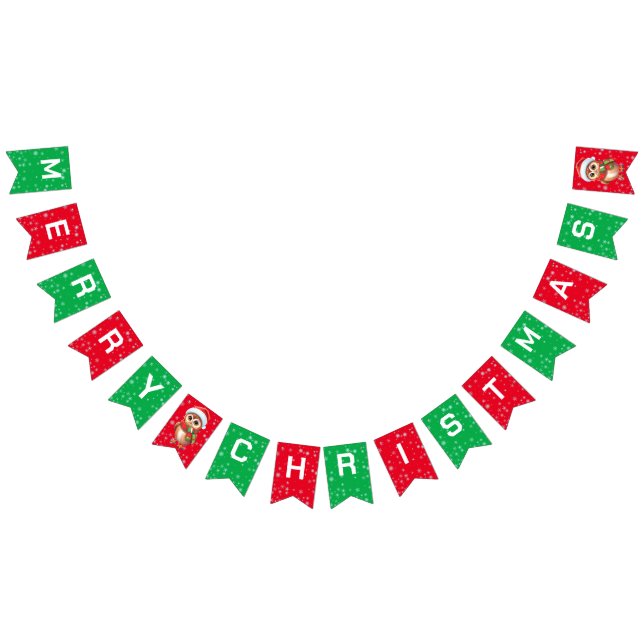 Niedlicher froher Weihnachtskinder Owl Santa Scarf Wimpelkette (Alle)