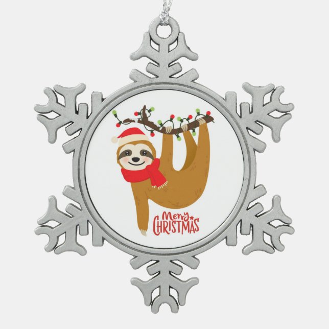 Niedlicher froher Weihnachtslieder Schneeflocken Zinn-Ornament (Vorderseite)