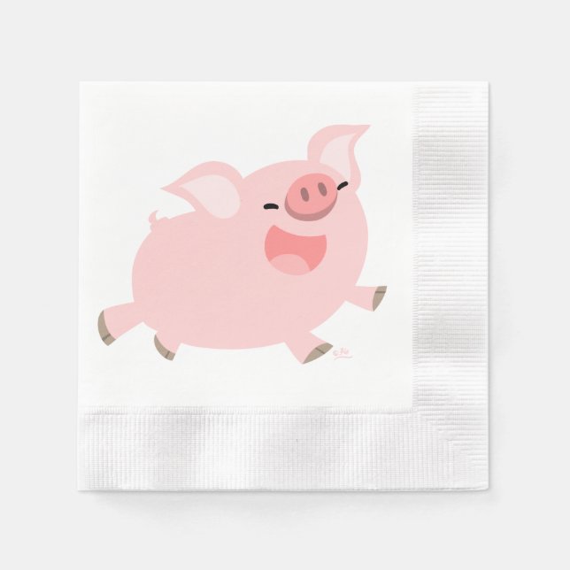 Niedlicher fröhlicher Cartoon Schweinepapier Napki Serviette (Vorderseite)