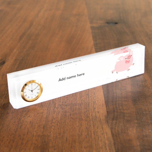 Niedlicher, fröhlicher Cartoon Schweineschrift Namensplakette (Seite)