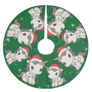 Niedlicher fröhlicher Einhorn-Weihnachtsbaum-Zoo-S Polyester Weihnachtsbaumdecke