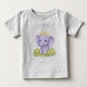 niedlicher, fröhlicher Elefant mit Wildblumen Baby T-shirt