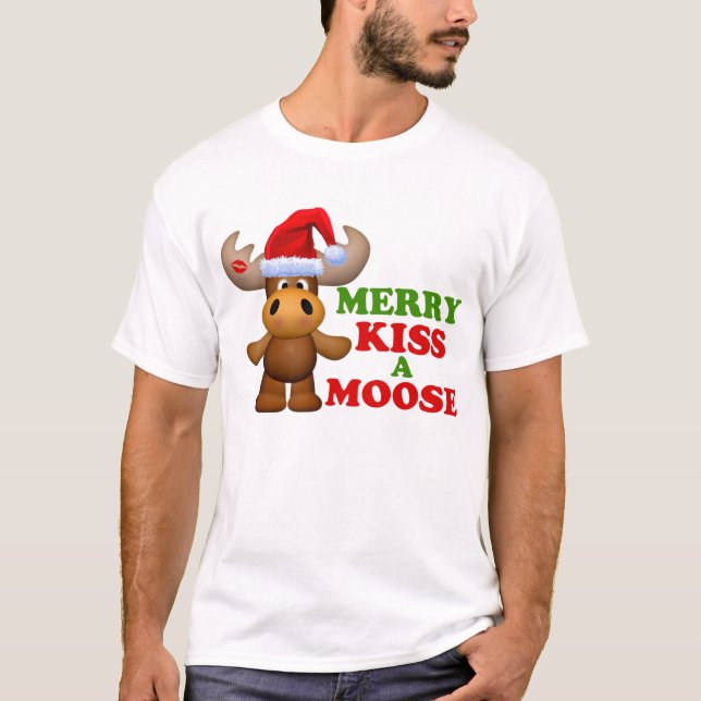 Niedlicher fröhlicher Kuss ein Elch-Weihnachten T-Shirt (Vorderseite)