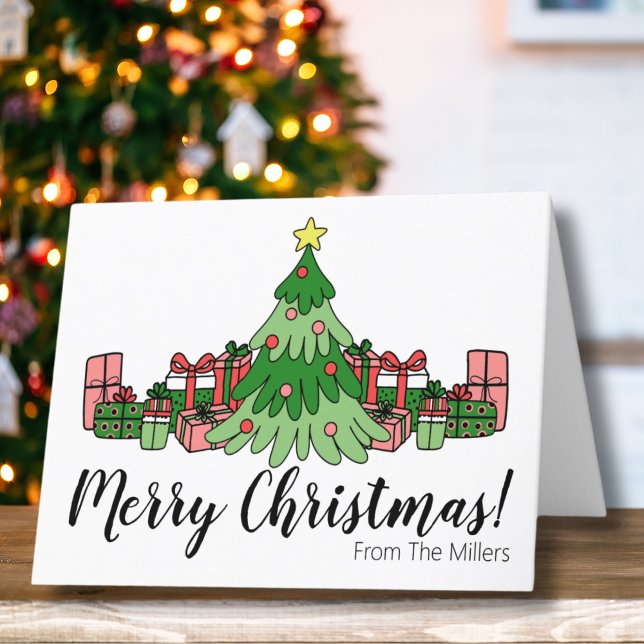 Niedlicher, fröhlicher Weihnachtsbaum Feiertagskarte (Simple Cute Colorful Merry Christmas Tree Holiday Card)
