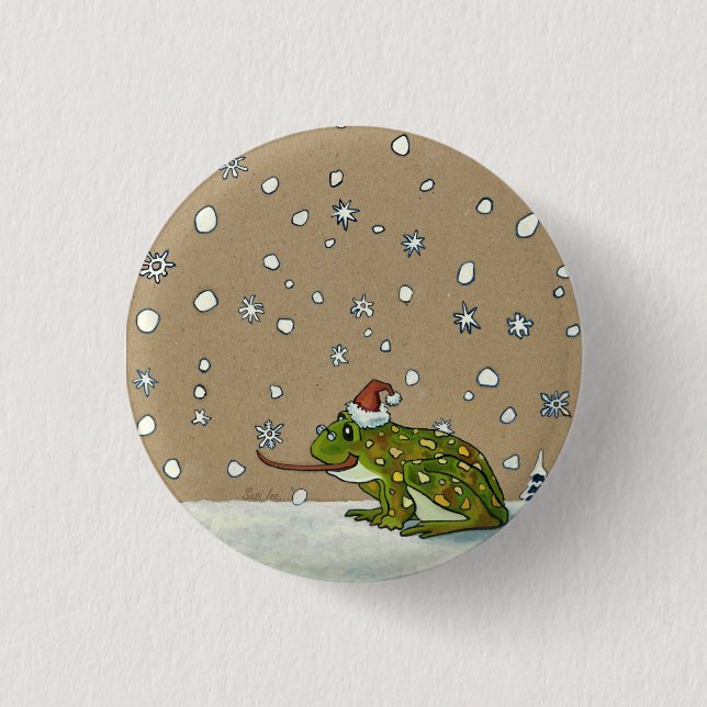 Niedlicher Frosch-anziehende Schneeflocke mit der Button (Vorderseite)