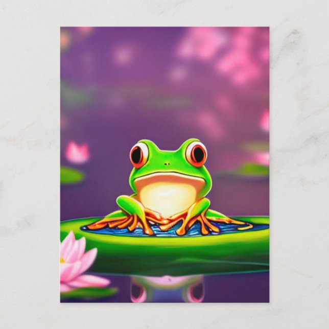 Niedlicher Frosch auf einem Lilienblock japanische Postkarte (Vorderseite)