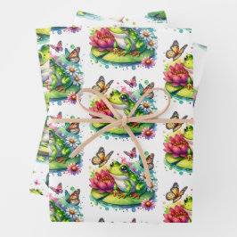 Niedlicher Frosch auf einem Lily Pad und Blume Geb Geschenkpapier Set