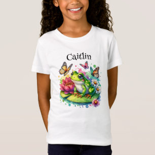 Niedlicher Frosch auf Lily Pad mit Blume und Schme T-Shirt
