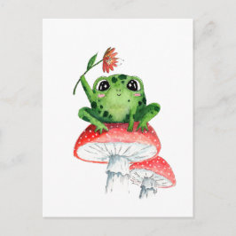Niedlicher Frosch auf Pilzkolon Original Wasserfar Postkarte