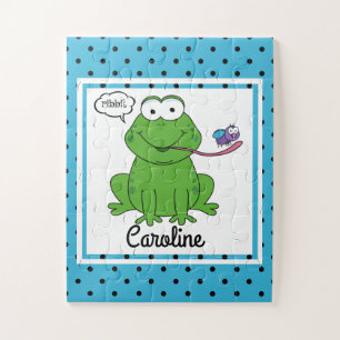 Niedlicher Frosch auf Polka Docks, Personalisierte Puzzle