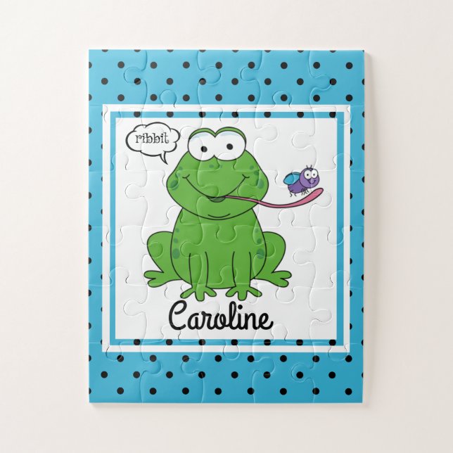 Niedlicher Frosch auf Polka Docks, Personalisierte Puzzle (Vertikal)