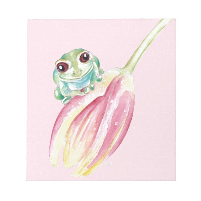 Niedlicher Frosch auf rosa Notizblock (Vorderseite)