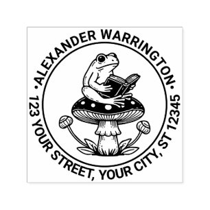 Niedlicher Frosch auf Toadstool Lesesymbol Rücksen Permastempel