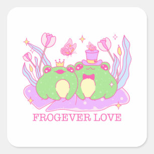 Niedlicher Frosch - Frogever-Liebe Quadratischer Aufkleber