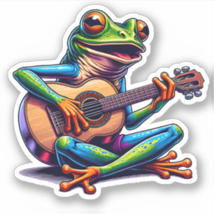 Niedlicher Frosch Gitarre spielen Aufkleber