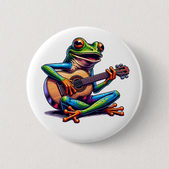 Niedlicher Frosch Gitarre spielen Button (Vorderseite)