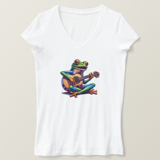 Niedlicher Frosch Gitarre spielen T-Shirt (Design vorne)
