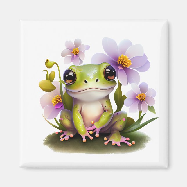Niedlicher Frosch in Blume Magnet (Vorne)