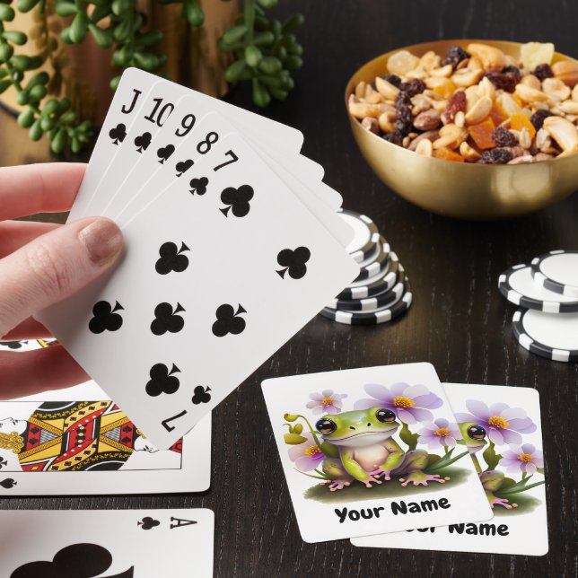 Niedlicher Frosch in Blume Spielkarten (In Situ)