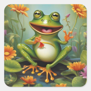 Niedlicher Frosch in der Natur mit Aufkleber für B
