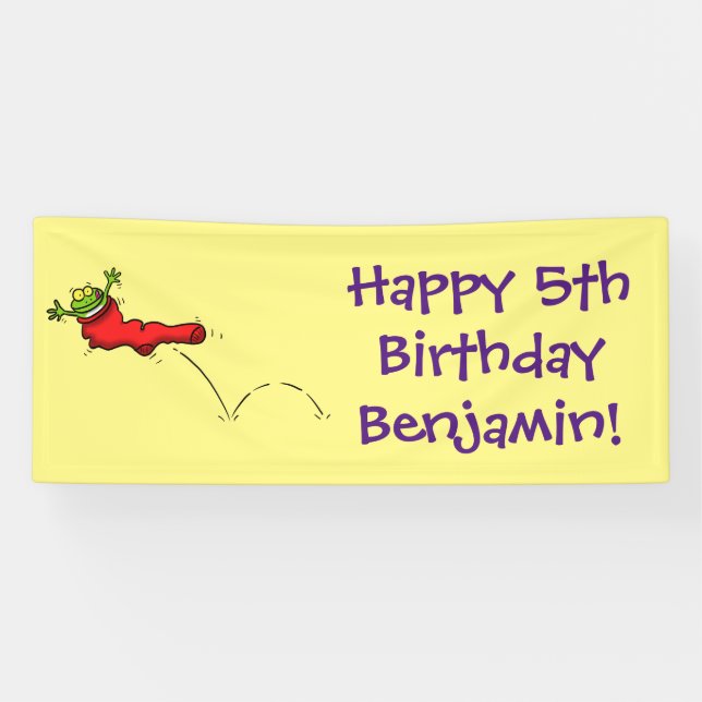 Niedlicher Frosch in einem roten Cartoon Banner (Horizontal)