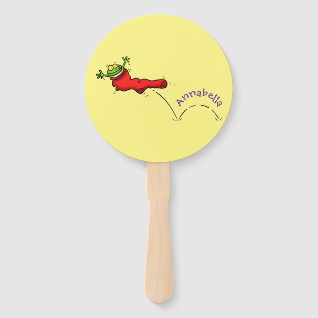 Niedlicher Frosch in einem roten Cartoon Fächer (Vorderseite)