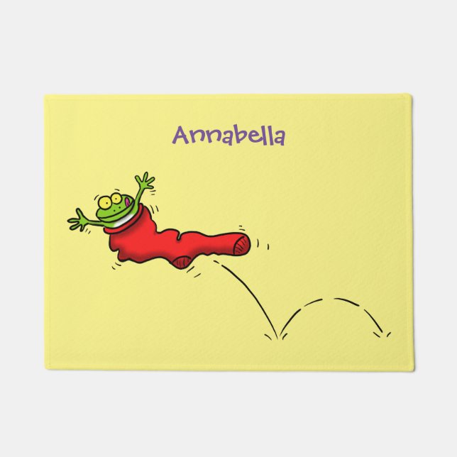 Niedlicher Frosch in einem roten Cartoon Fußmatte (Vorderseite)