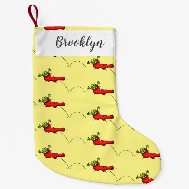 Niedlicher Frosch in einem roten Cartoon Kleiner Weihnachtsstrumpf (Vorderseite)