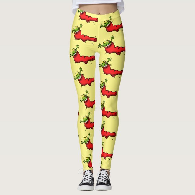 Niedlicher Frosch in einem roten Cartoon Leggings (Vorderseite)