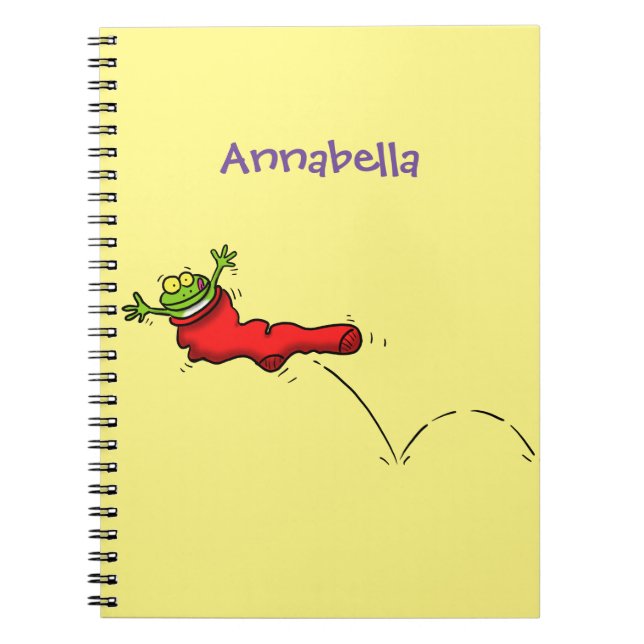 Niedlicher Frosch in einem roten Cartoon Notizblock (Vorderseite)