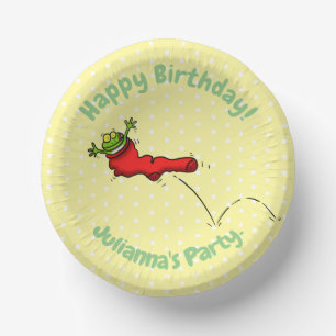 Niedlicher Frosch in einem roten Cartoon Pappteller