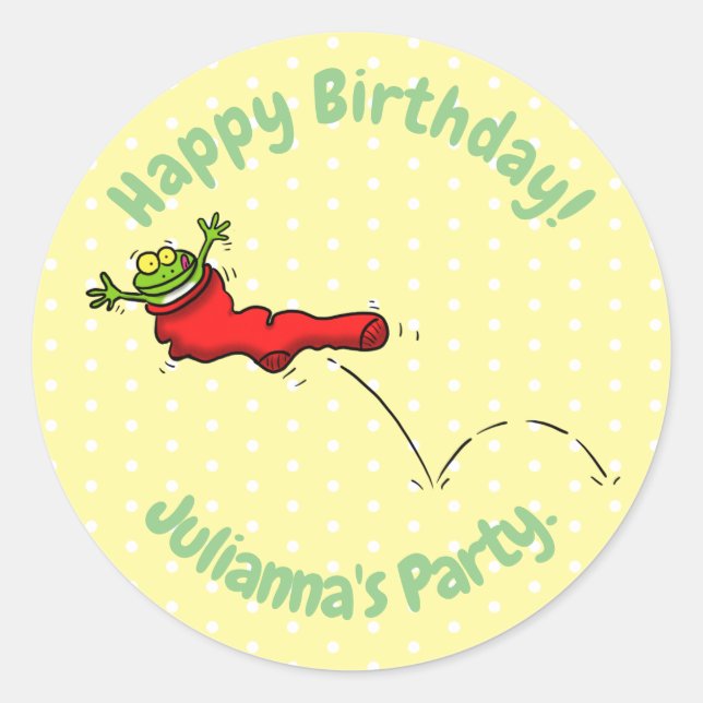 Niedlicher Frosch in einem roten Cartoon Runder Aufkleber (Vorderseite)