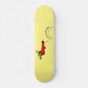 Niedlicher Frosch in einem roten Cartoon Skateboard