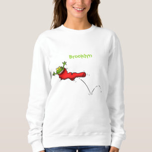 Niedlicher Frosch in einem roten Cartoon Sweatshirt
