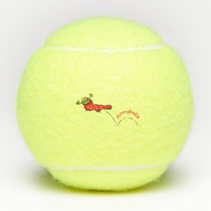 Niedlicher Frosch in einem roten Cartoon Tennisbälle