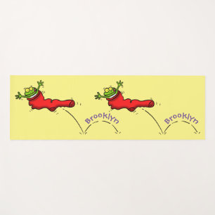 Niedlicher Frosch in einem roten Cartoon Yogamatte