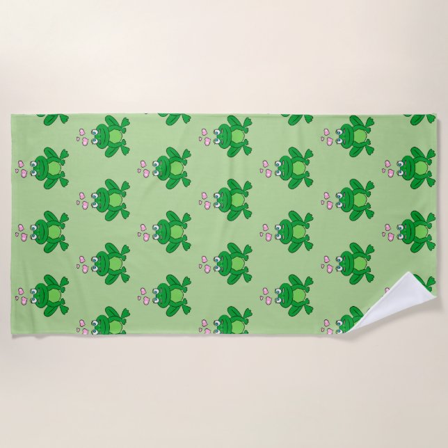 Niedlicher Frosch in Liebe Strandtuch (Vorderseite)