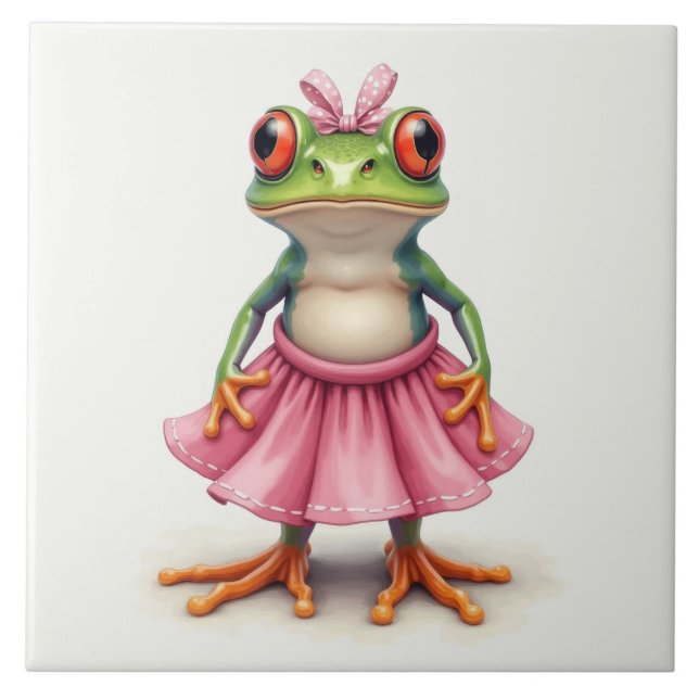 Niedlicher Frosch in Rosa Fliese (Vorderseite)